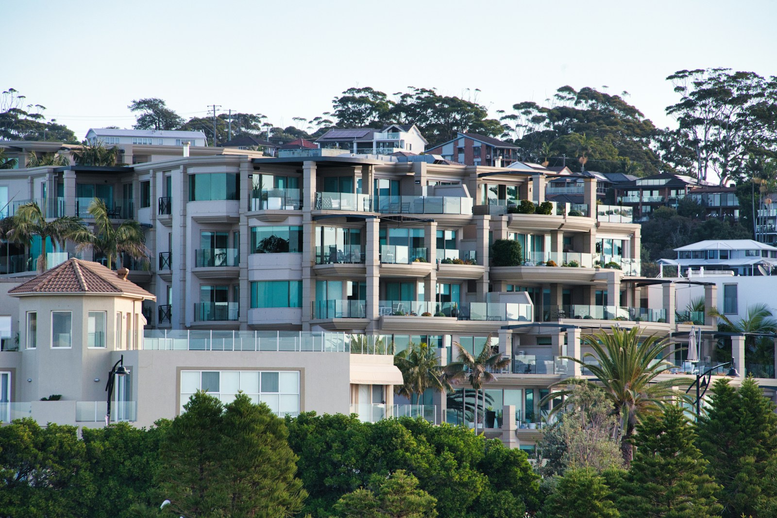 a large building with balconies and balconies on top of it